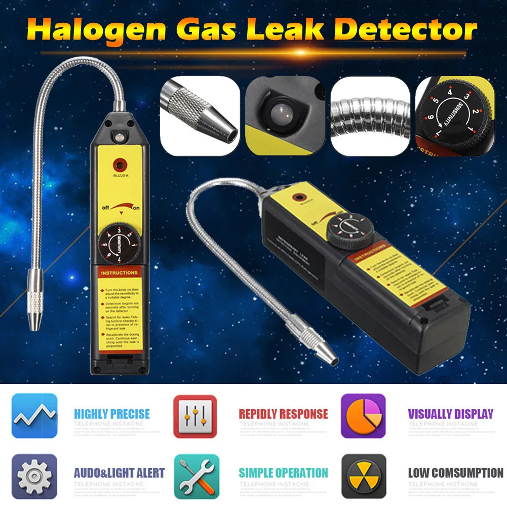 

Refrigerant Leak Detector Halogen Gas Leak Detector 7 Level Adjustable Sensitivity CFCs HCFCs HFSc Leakage Tester