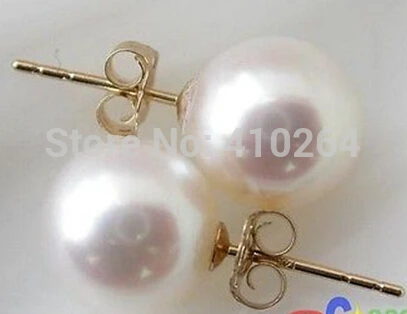 Aaa 9Mm Akoya Orecchino Rotondo Bianco Perla Di Acqua Di Mare 14 Oro