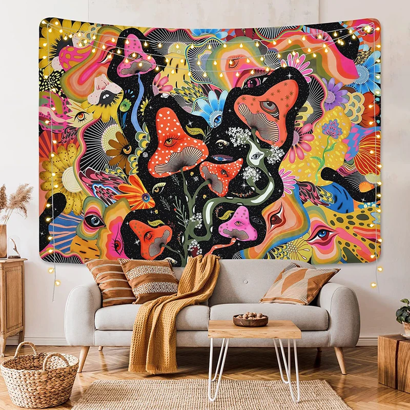 Psychedelic Mushroom Tapestry Divination Psychic Wall Hanging Hippie Boho Cute Room Decoration  Magic Tapestries Art Home Decor images - 6