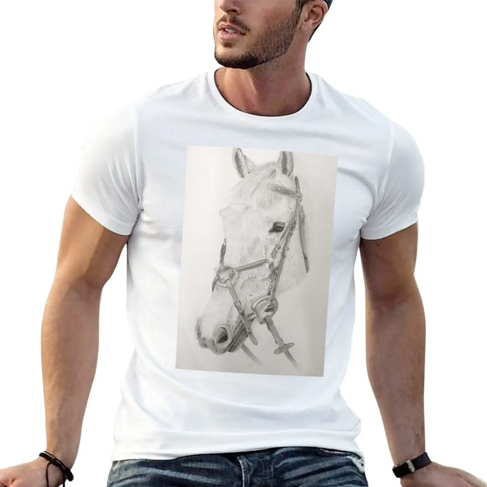 

Realistic grey horse pencil drawing T-Shirt vintage t shirt oversized t shirts Short t-shirt heavy weight t shirts for men