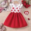 2024 Summer New Kids Girls Sleeveless Lapel Collar Heart Print Red White Patchwork Party Princess Dress Children Clothing 2-7T 1