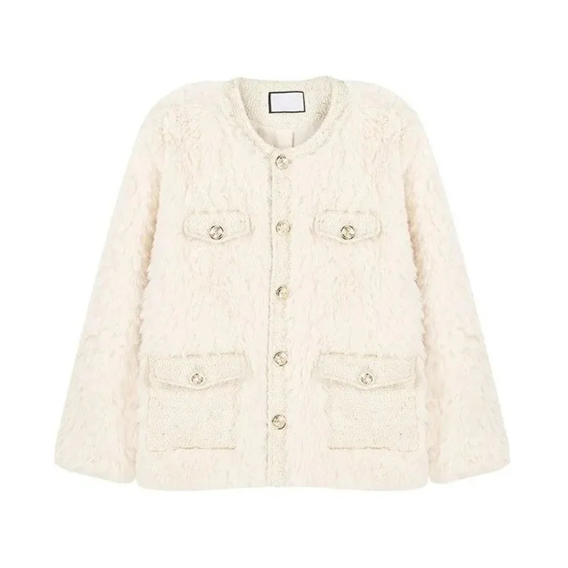 Autumn Winter Lamb Wool Coat Women's New Small Fragrance Round Neck Environmental Protection Fur Rabbit Fur Down Korean Version