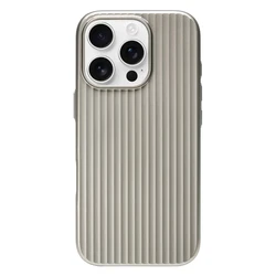 Luxury Stripes Metallic Paint Armor Shockproof Phone Case - Slim Matte PC with Camera Protection for iPhone 14 Pro (Gray)