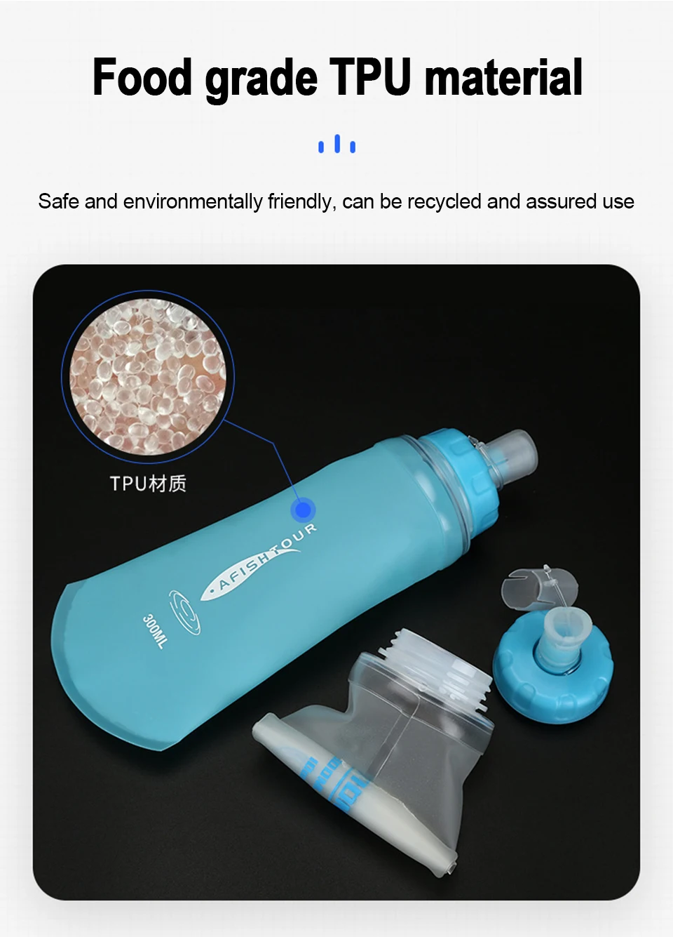 Description Picture 3 of item300ml/400ml/500ml Ultralight Foldable Water Bottle Outdoor Sport Camping Running Hiking Bicycle TPU Soft Flask Water Bag