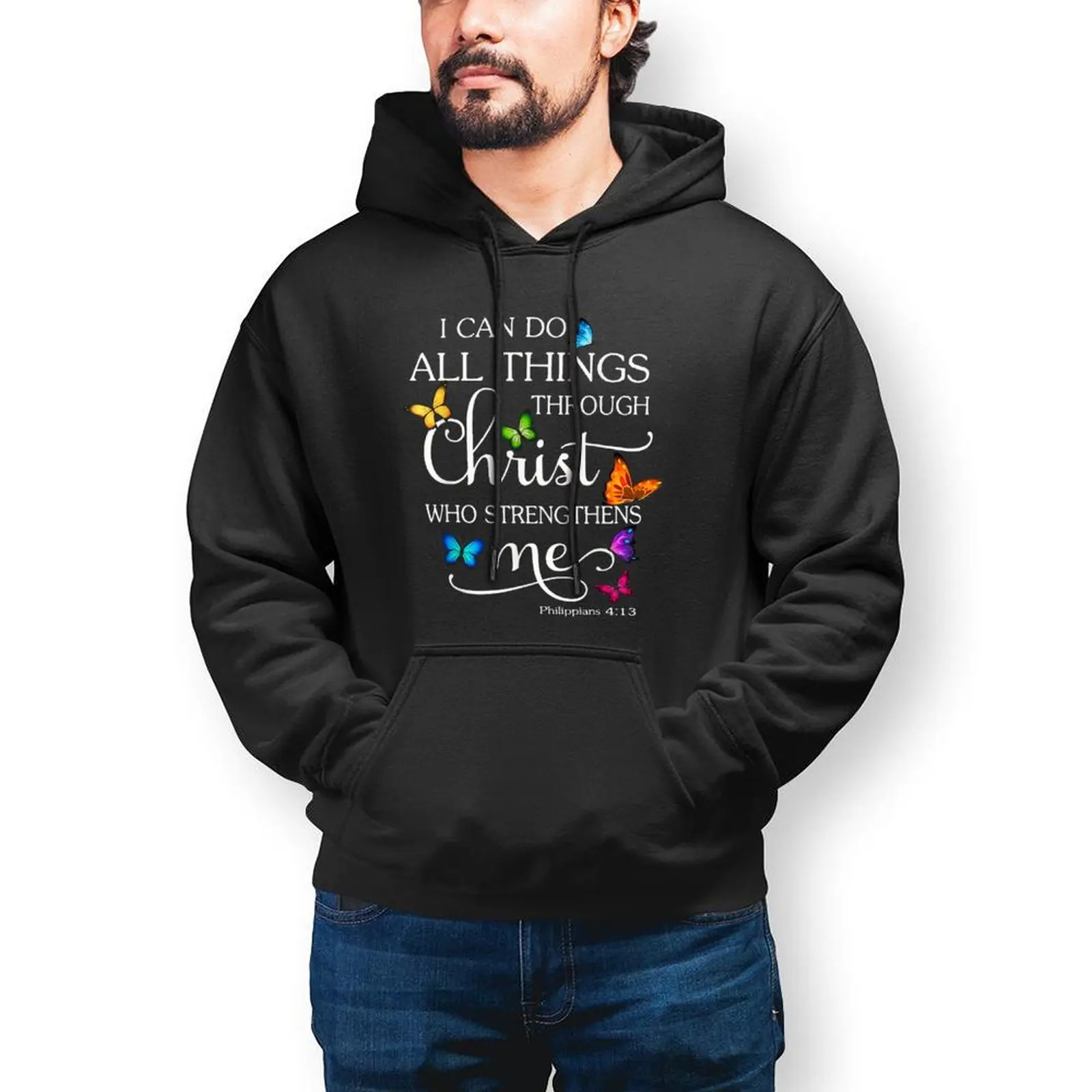 

I Can Do All Things Loose Hoodies Men Christ Butterfly Art Streetwear Pullover Hoodie Autumn Modern Classic Hooded Sweatshirts