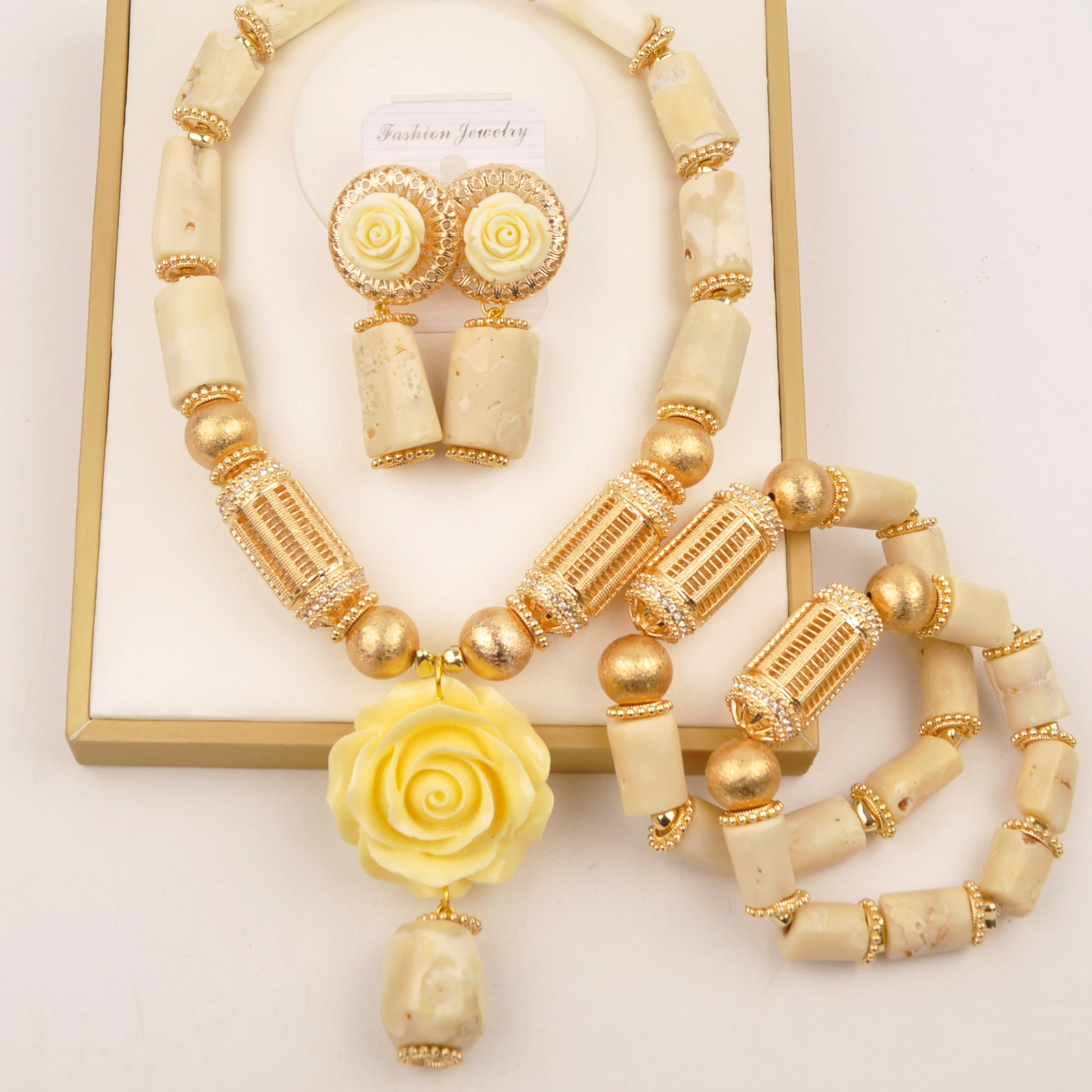 

Natural White Coral Bead African Jewelry Set