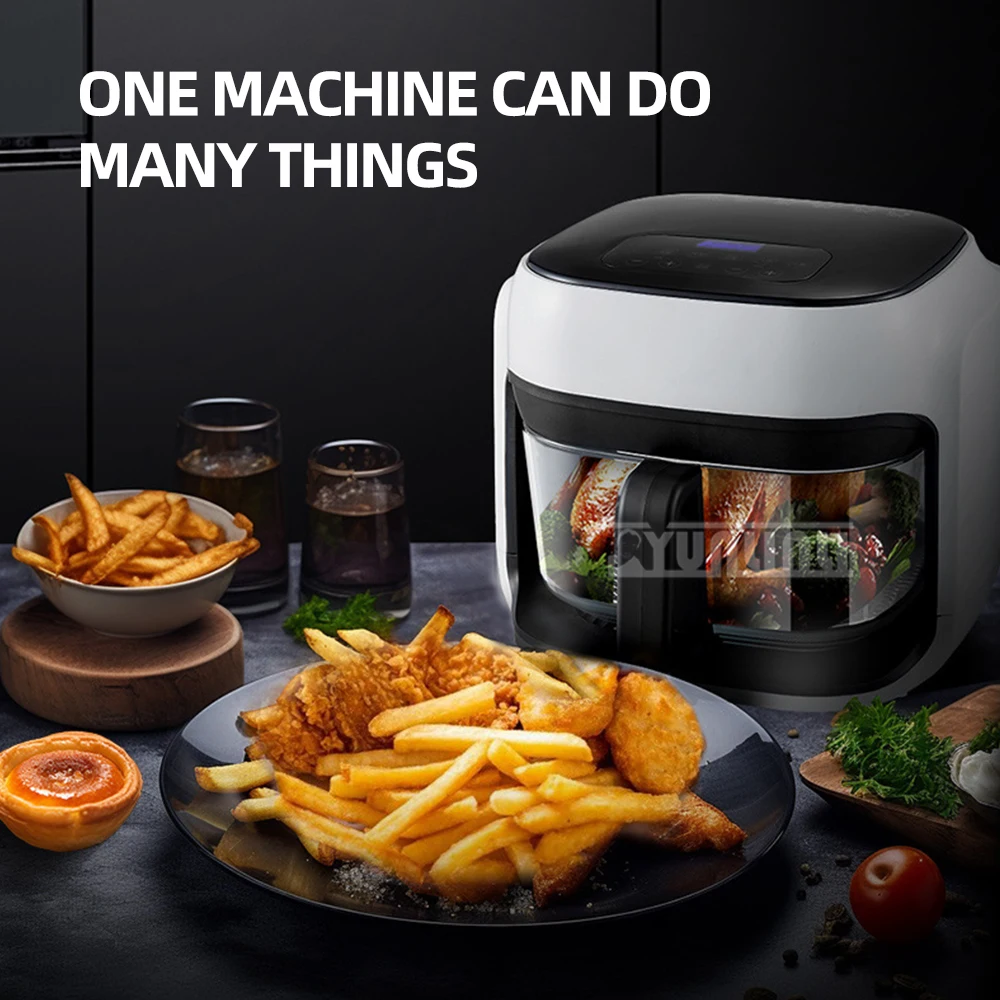 8L Air Oven Household Deep Frying Machine Large Capacity Visual Air Fryer Smart Churrasqueira