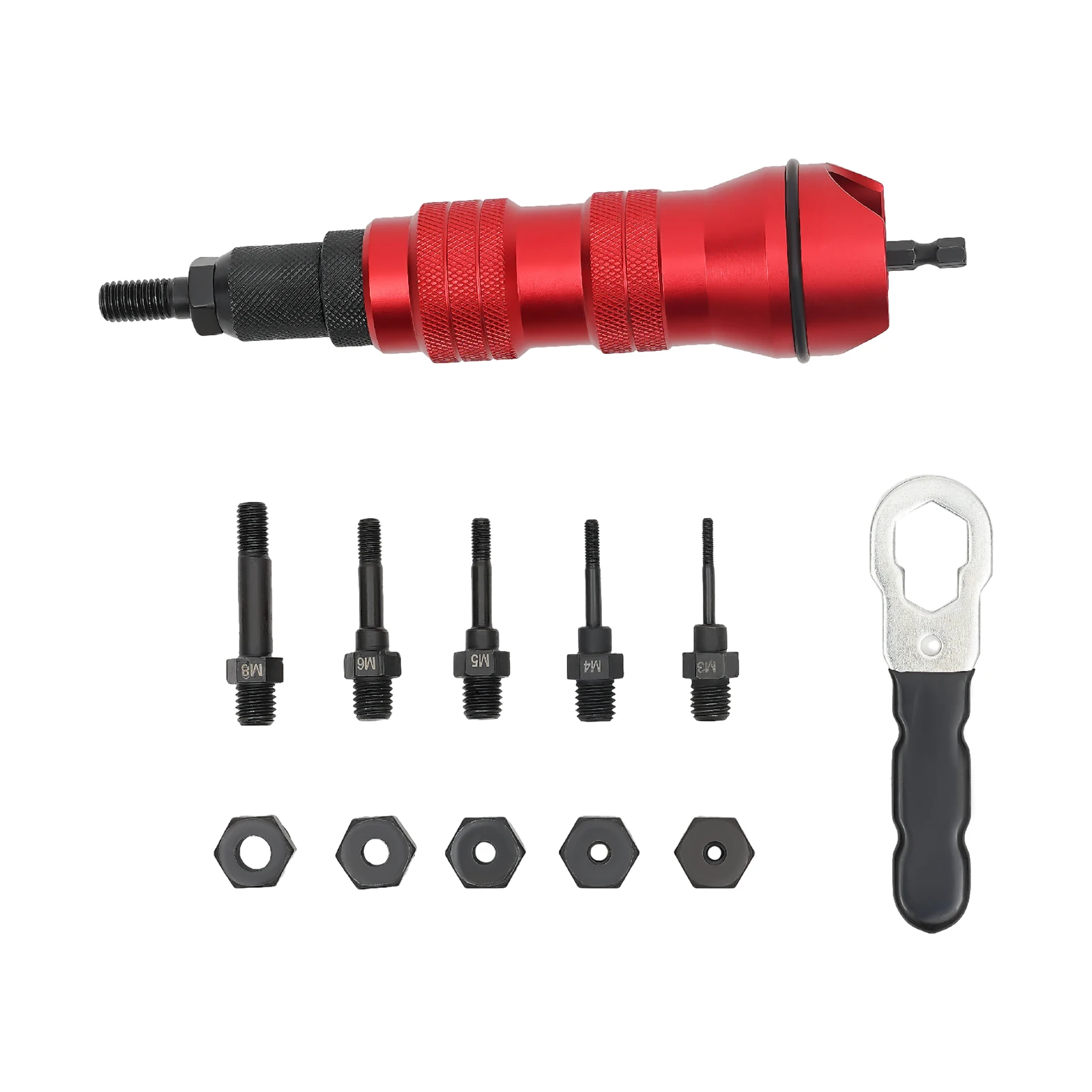 Drill Electric Rivet Gun Adapter Milwaukee Rivet Gun Rivnut Tool Kit mit Tragetasche, M3-M10 Dorne und Schraubenschlüssel für Bohrer – Detail 5