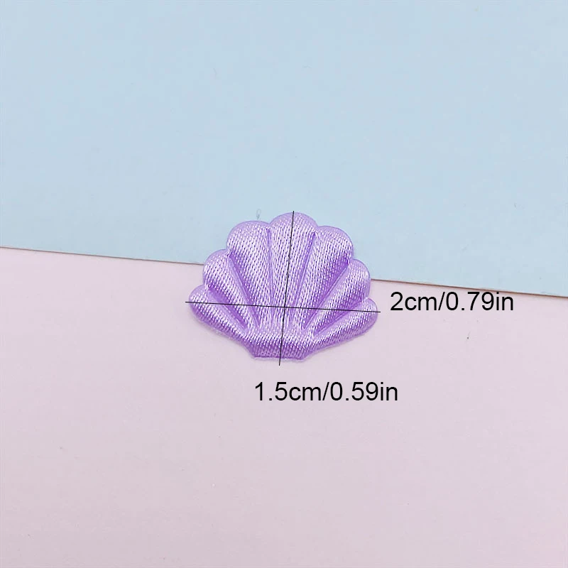 새틴 패브릭 쉘 패딩 아플리케, DIY 헤어 클립 액세서리, 의류 모자 장식 패치, 2x1.5cm, 100 개
