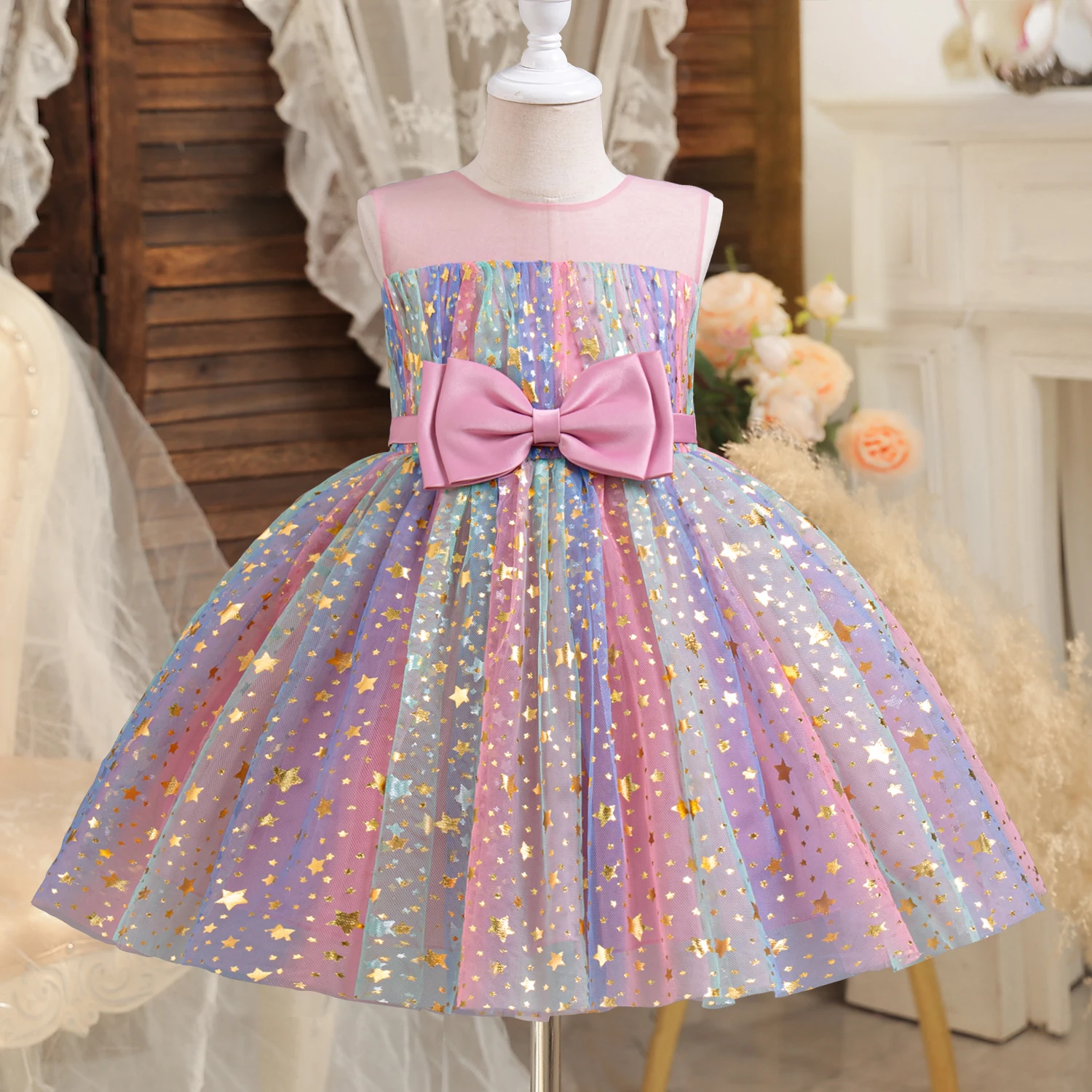 Girls Dress Rainbow Unicorn Princess Dress Cake Layers Tutu Prom Gown for Kids Wedding Evening Formal Party