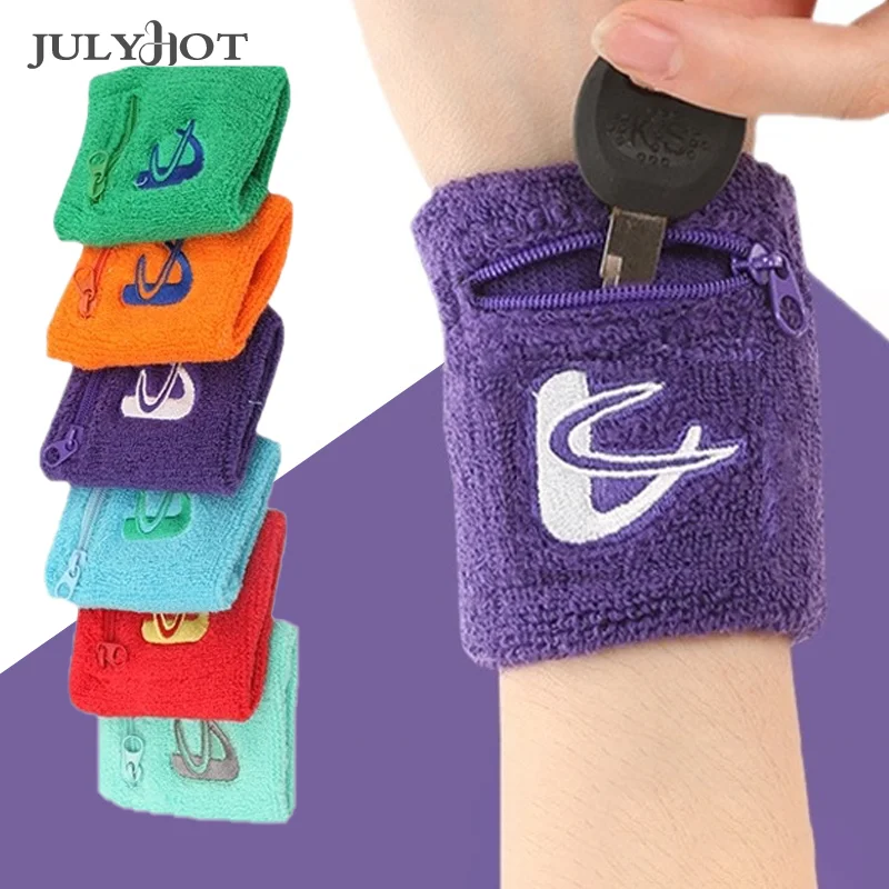 

1 пара, фитнес-браслет на молнии с карманом для хранения, хлопковый поглощающий пот Спортивный Браслет, маленький карманный фитнес-браслет