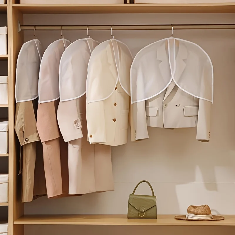 Description Picture 4 of itemWhite PVC Garment Covers Translucent Breathable Suit Dust Covers Shoulder Protectors for Clothes Coats Jackets Wardrobe Storage