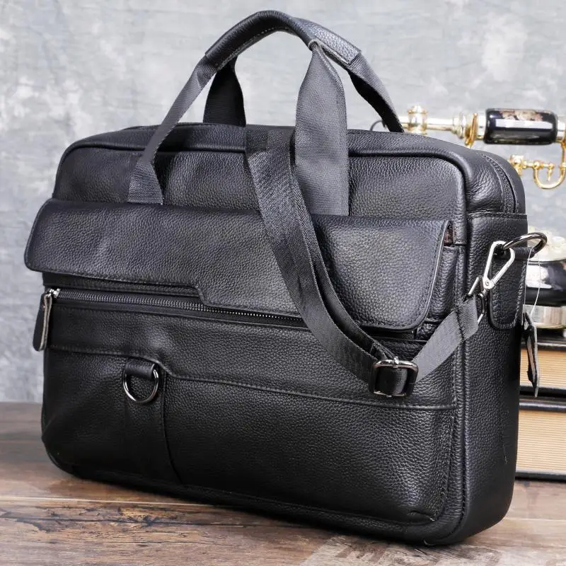 

Large Men's Genuine Leather Handbag for Men Business Travel A4 Paper Messenger Bag 14 Inch Laptop Shoulder Bag Male Briefcase