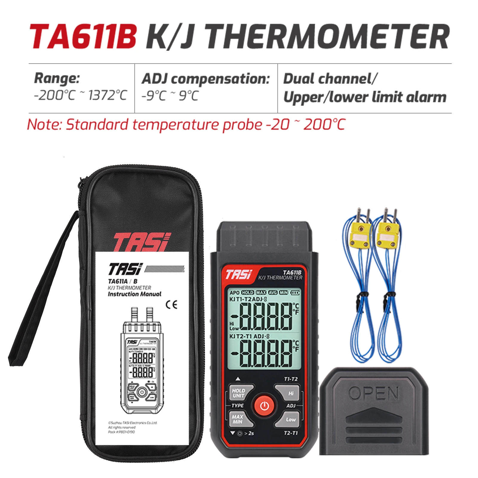 

TASI Single Channel K/J Type Thermocouple Thermometer Mold Handheld Digital Contact thermometer 0~60℃ Ambient Temperature Range
