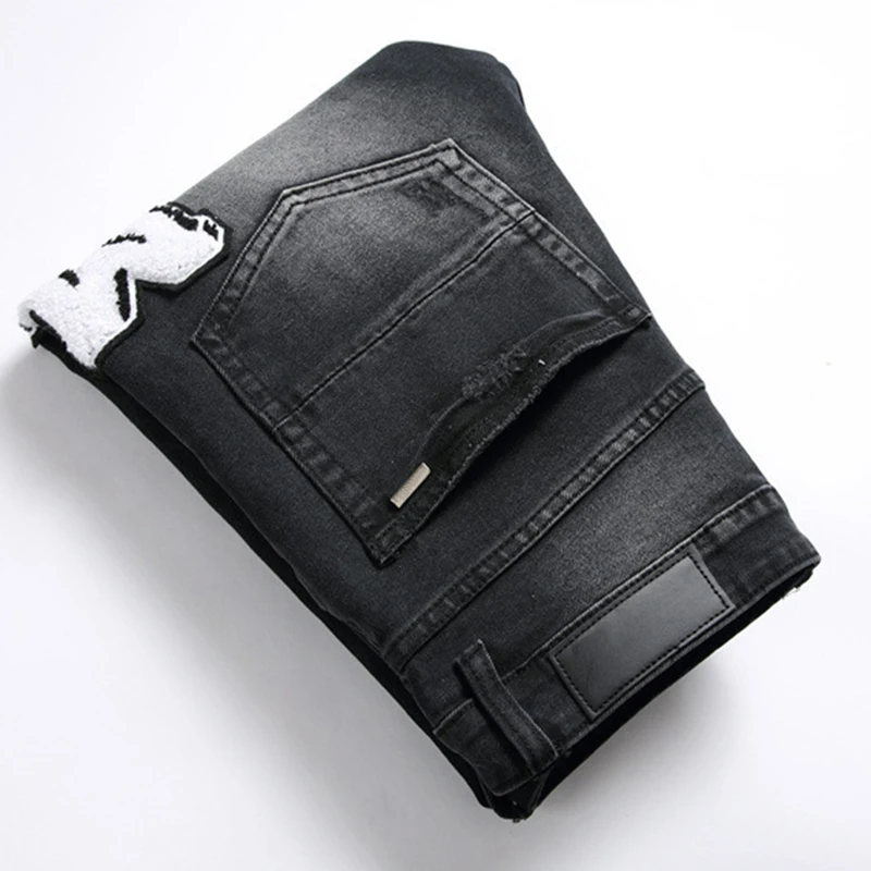 2024 new Men's jeans 3529 vintage black jeans ripped trend stretch slim fashion pants men's pants