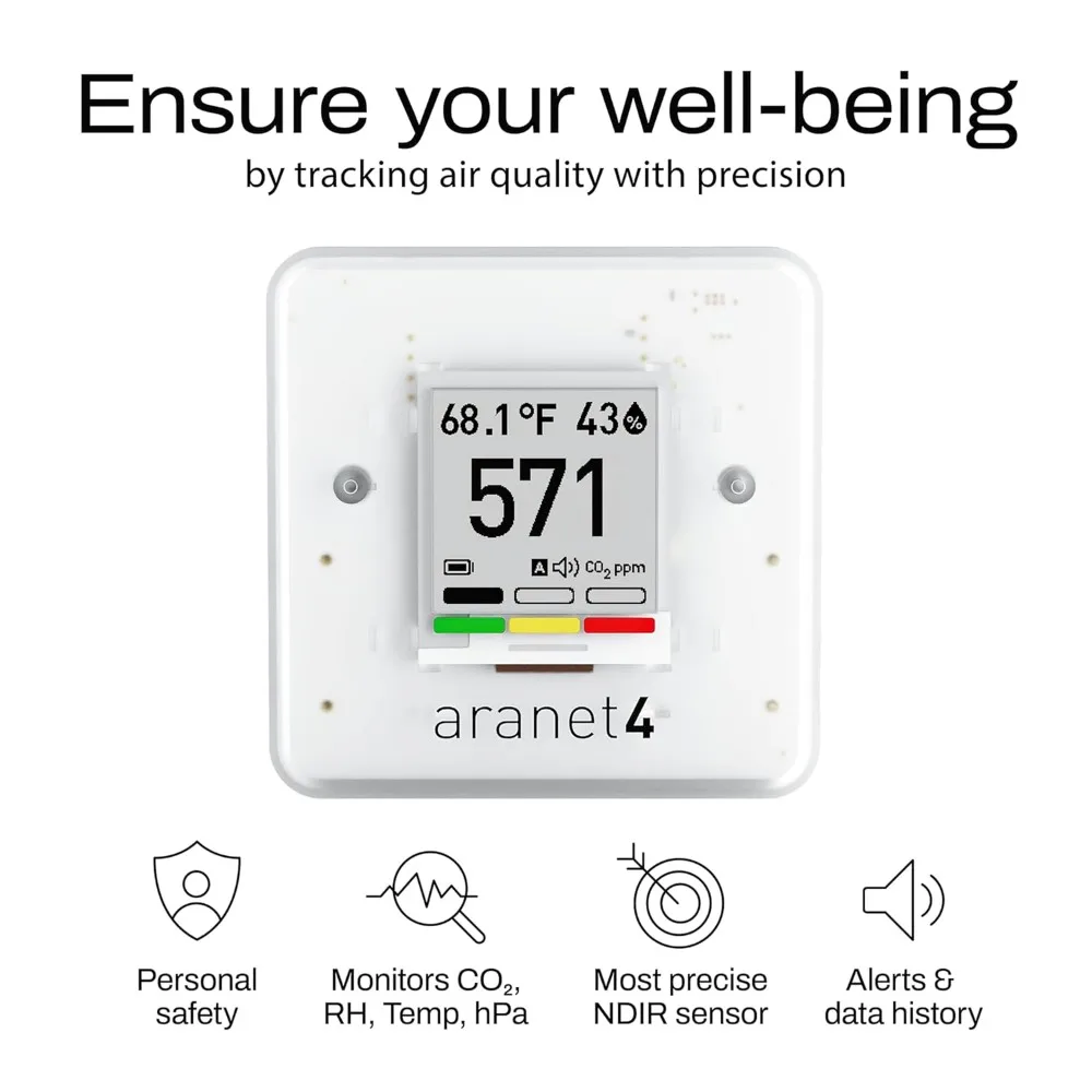 Aranet4 Home: Wireless Indoor Air Quality Monitor for Office or School (CO2, Temperature, Humidity and More) Portable 2