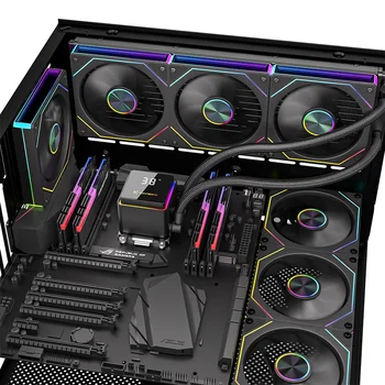 PowerTrain M360 water cooler 360mm Global ARGB light effect 360° magnetic cover digital display screen aio cpu cooler