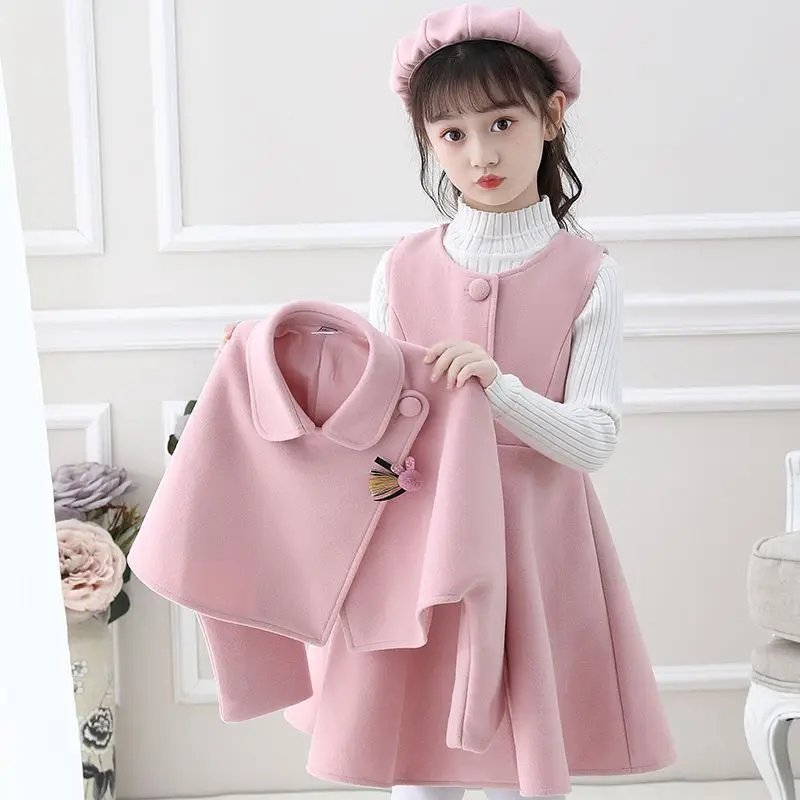 

Girls Suits Dress+ Coat Kids 2Pcs Outwear 2023 Thicken Warm Winter Autumn Kids Cotton Woolen Cloth Children's Clothing S41