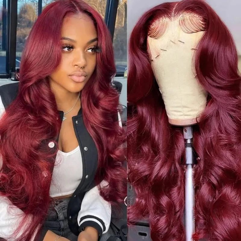 

99J Burgundy Wig Synthetic Lace Front Wigs For Women Wavy Glueless Wig Pre Plucked Hairline With Baby Hair Heat Resistant Fiber