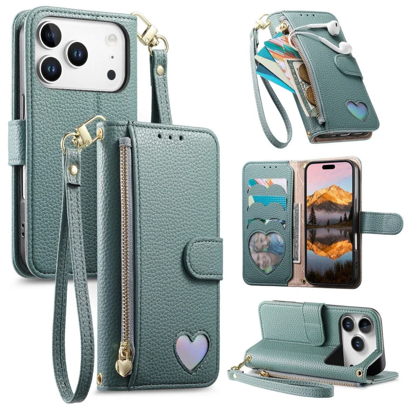 Luxurious Leather Zipper Wallet Phone Case with Wrist Strap and Card Holder