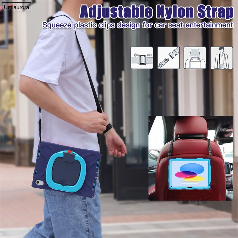 Enhanced Shockproof Tablet Case with 360° Rotating Handle and Stand
