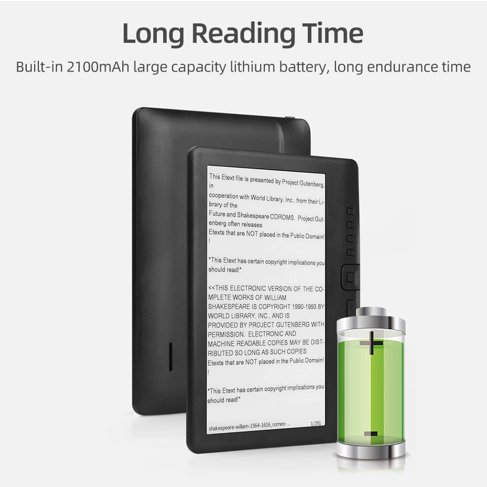 Portable E-book Reader 7 inch Multifunctional E-reader 8/16GB Memory Compact Size Buitl-in Lithium Battery Long Endurance Time