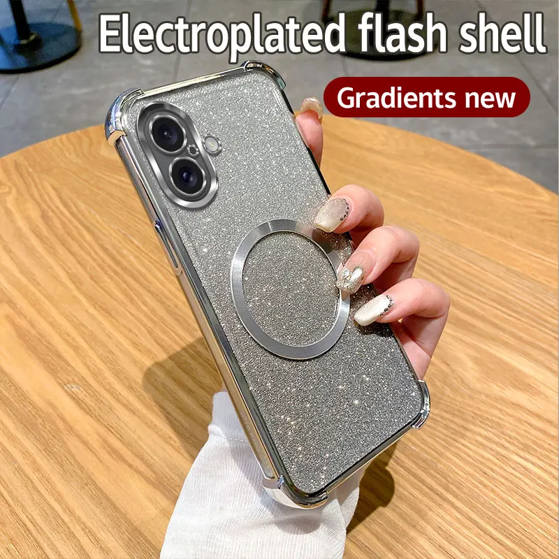 Coque de téléphone à anneau magnétique antichoc pour iPhone 16 15 14 Plus 13 12 11 Pro MAX XS MAX XR X 7 8 16 Plus SE 2020 2022 Coque à paillettes_voghion.com