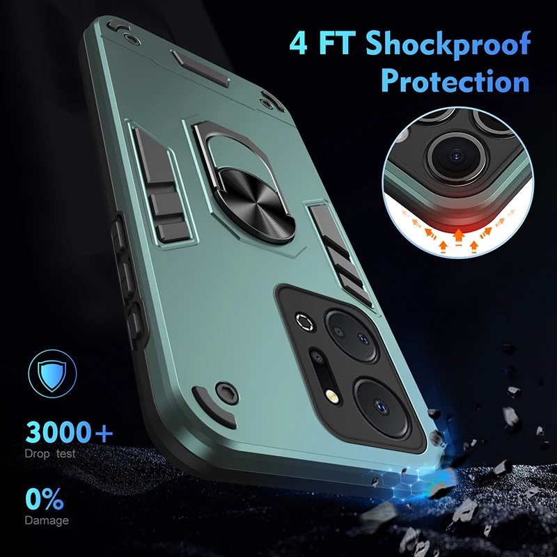 Shockproof Armor Case with Car Magnetic Ring Stand and Hard Back Phone Cover