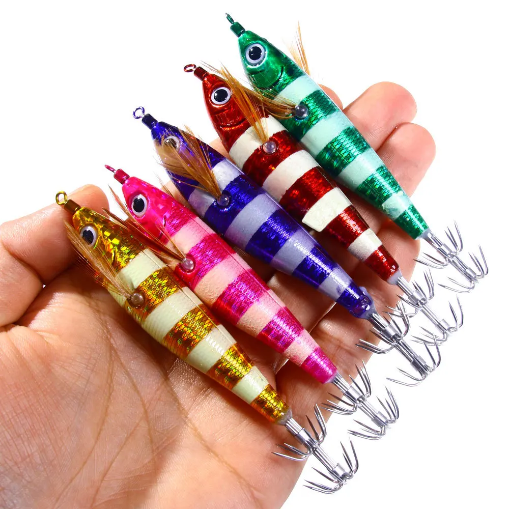 

1PCS 10.5CM/9.5G Fake Shrimp Hook Wood Bait Fishing lure Wobbler Squid Jig Hard Bait Artificial Lure jigging Lure Octopus Bait