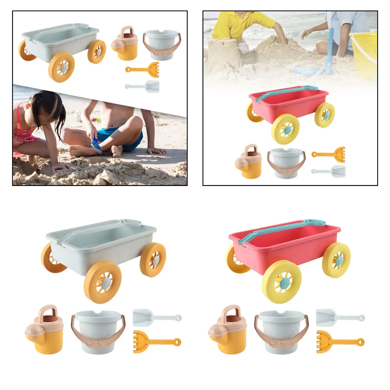 5x Kid Wagon Toy Children Wagon Cart Fun Outdoor Games Beach Sand Toys Set Construction Vehicle for Garden Beach Yard Outdoor 3
