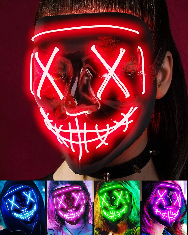 

Wireless Halloween Neon Led Purge Mask Masquerade Carnival Party Masks Light Luminous In The Dark Cosplay Costume Supplies