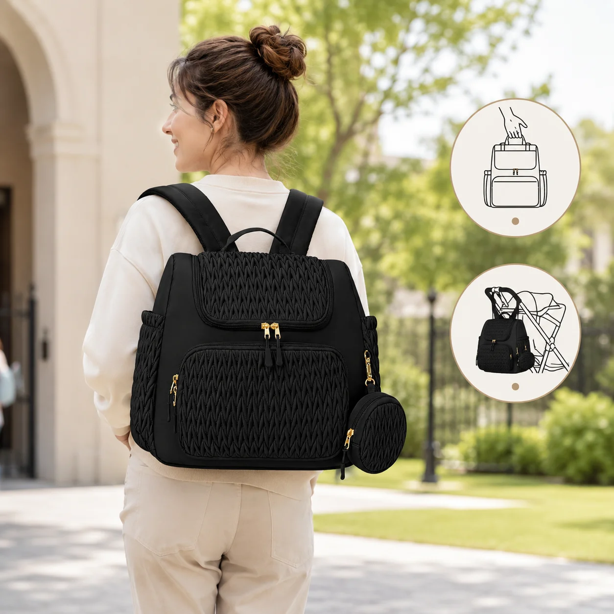 Zaino Fasciatoio per Passeggino con 4 Tasche Termiche per Biberon, Materassino Cambio e Ampia Borsa da Viaggio per Neonati, per Mamma e Papà - immagine 6
