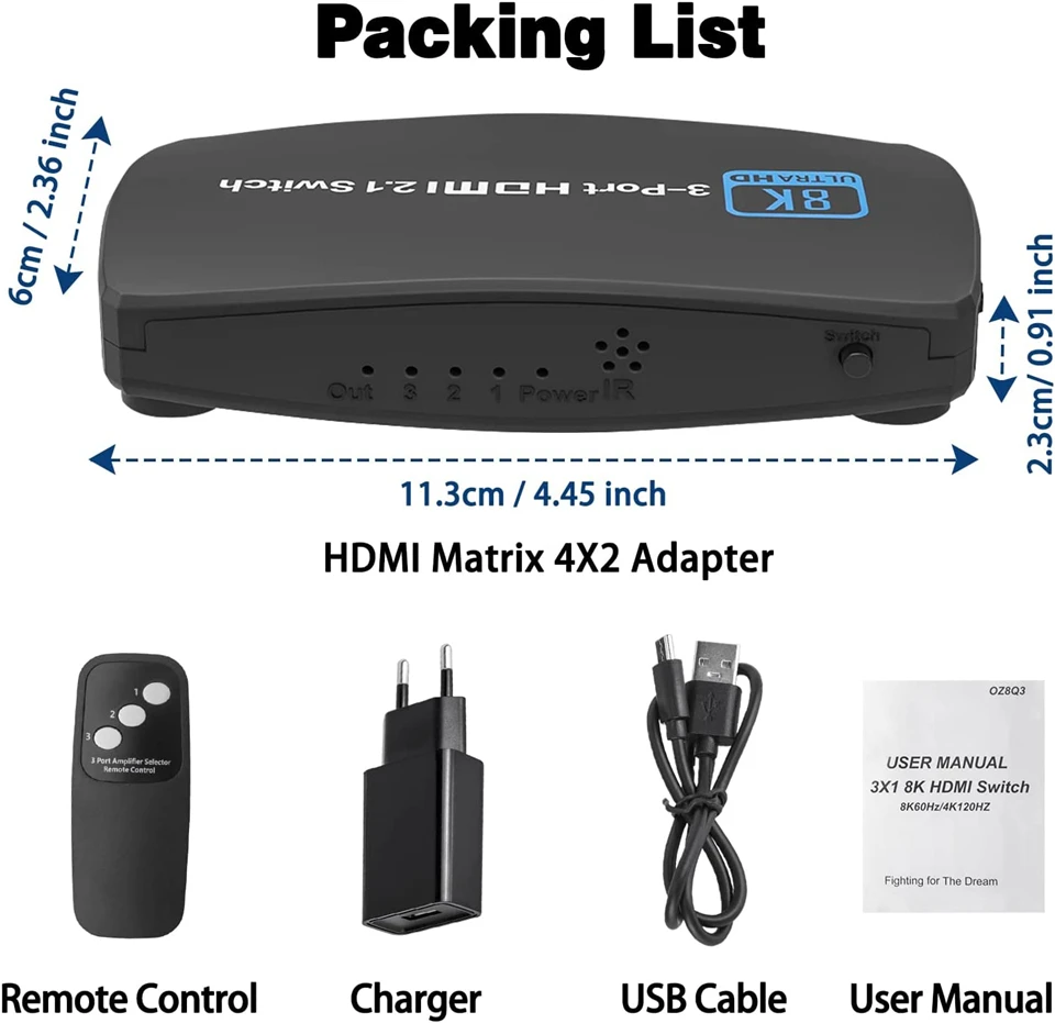 HDMI 2022-ȣȯ 3--1 ƿ 2--1  8K 60Hz 4K 2.1Hz ġ й , IR  PS5 PS4 , 120