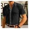 Summer Ice Silk Men Hollow Polo Shirt Breathable Soft Knit Shirt Top Men's Short-sleeved Tee Fashion Color Contrast Men's Shirt 3