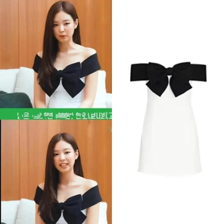 

Kpop Korean Singer Summer Elegant White Sleeveless Bow Sexy Bodycon Dress Women Slash Neck Backless Fashion Mini Party Dresses