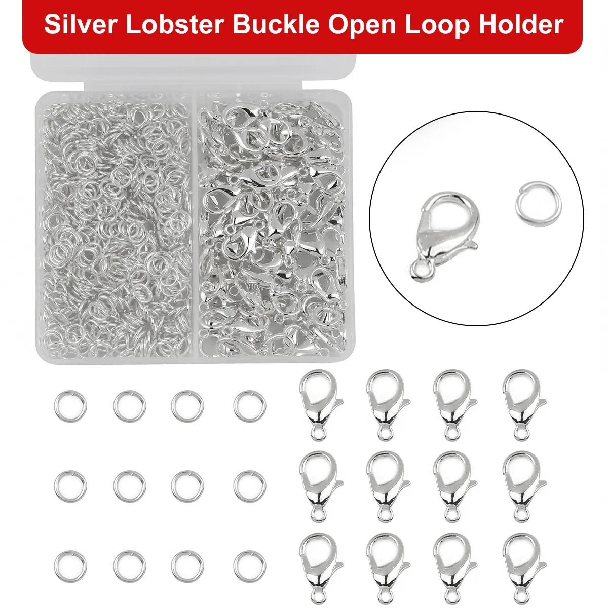 150pcs/box Silver Lobster Clasps And Open Rings Bracelets Necklaces Connector DIY Jewelry Making Accessories Supplies Kit