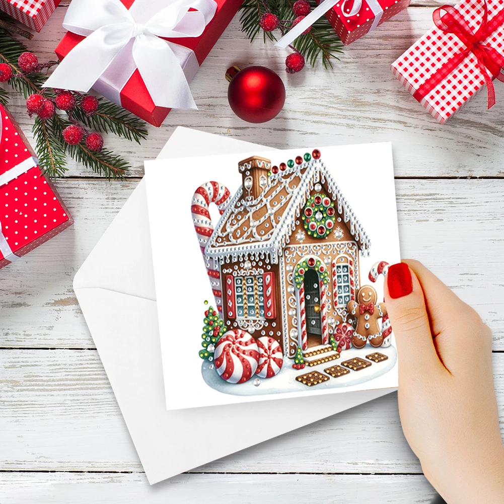 6Pcs Xmas Pattern Rhinestone Diamond Art Mosaic Postcards DIY Diamond Painting Greeting Card Set for Festivals and Celebrations