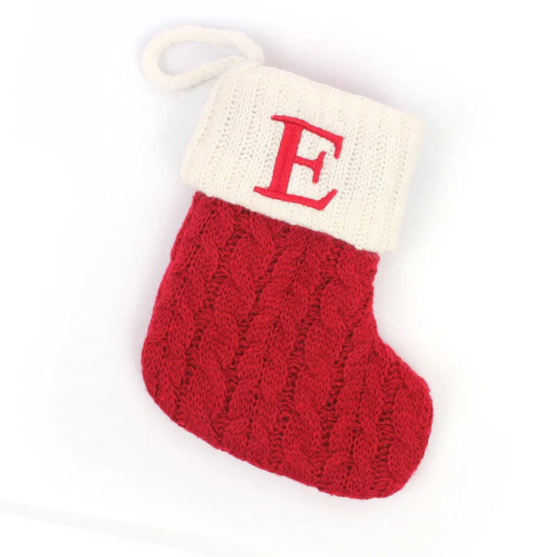thumbnail image 1 of Letters Christmas Stocking New Knitting Christmas Tree Pendant Decorations For Home Xmas Gift Snowflake Alphabet Christmas Socks, 1 of 5