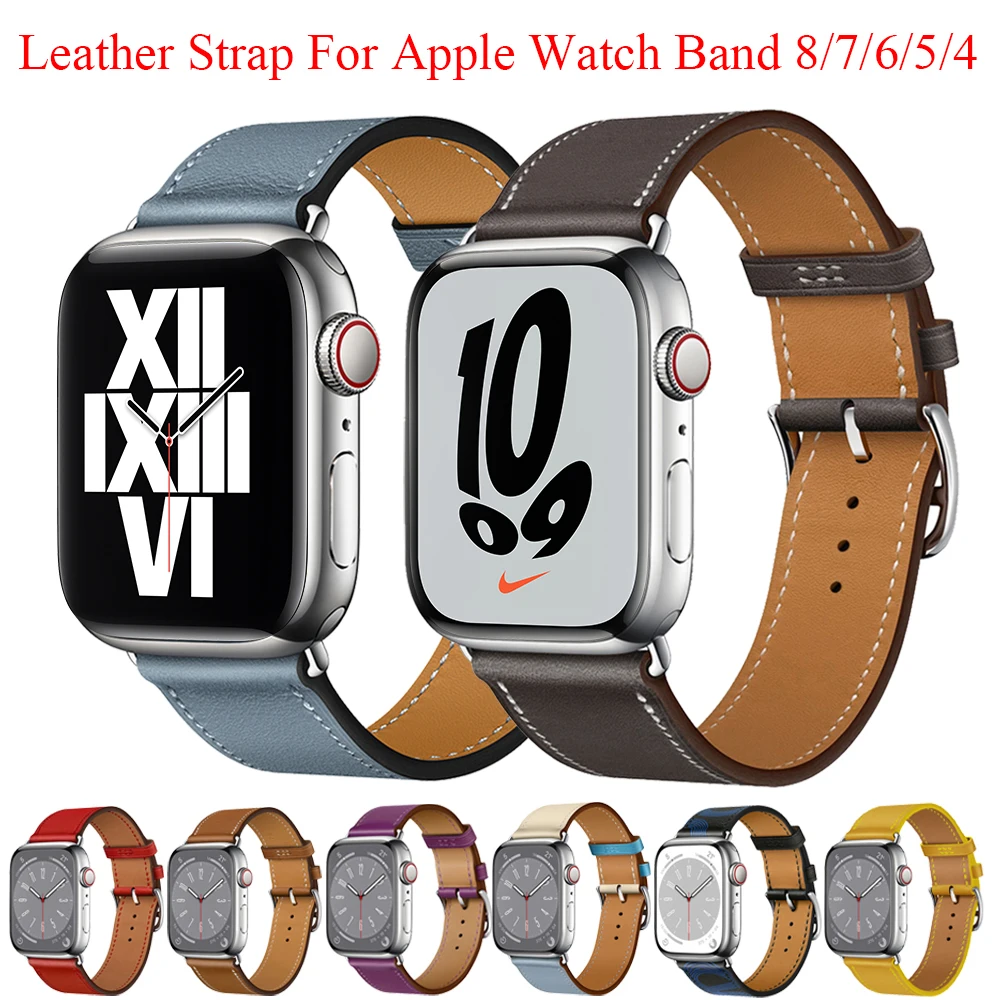 

Leather Strap For Apple Watch Band 49mm 44mm 40mm 42mm 45mm Wristband Bracelet Smartwatch Accessories iWatch Ultra series 7 3se8