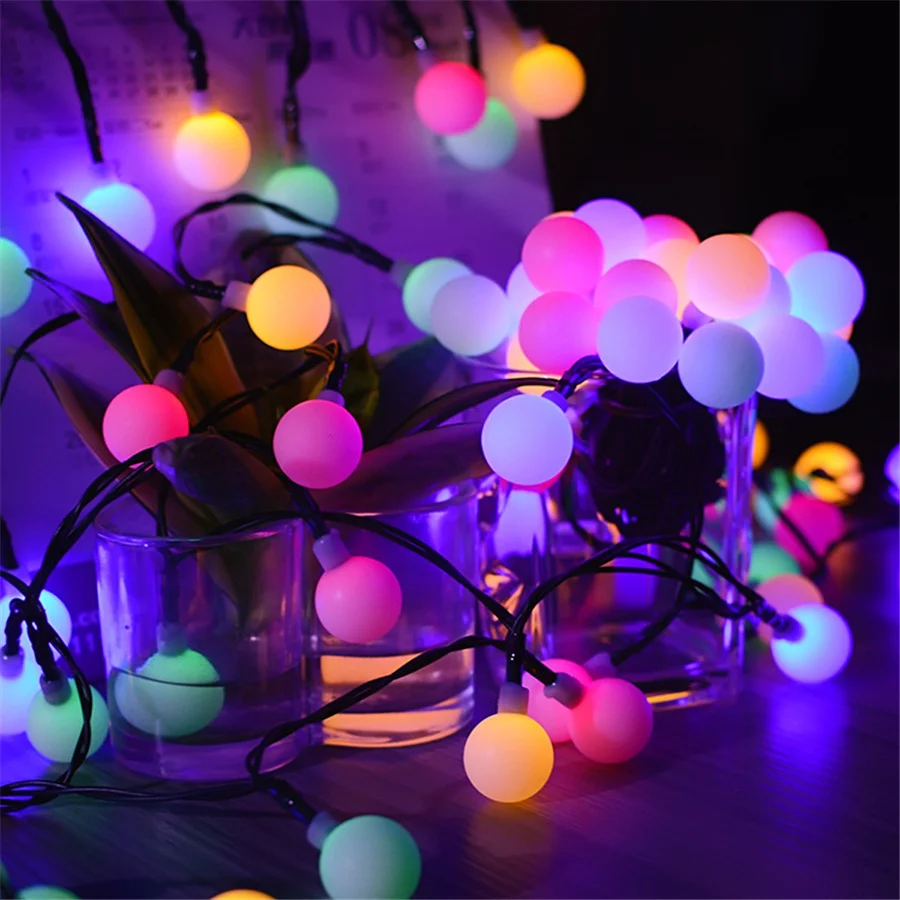 New 100LED Solar White Ball String Lights Outdoor Fairy Garden Lights Waterproof Christmas Tree Wedding Party Decoration Garland