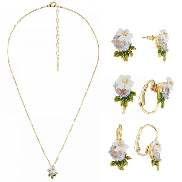 

Enamel Glaze Series White Flower Purple Ear Stud Ear Clip Ear Hanging Necklace Women