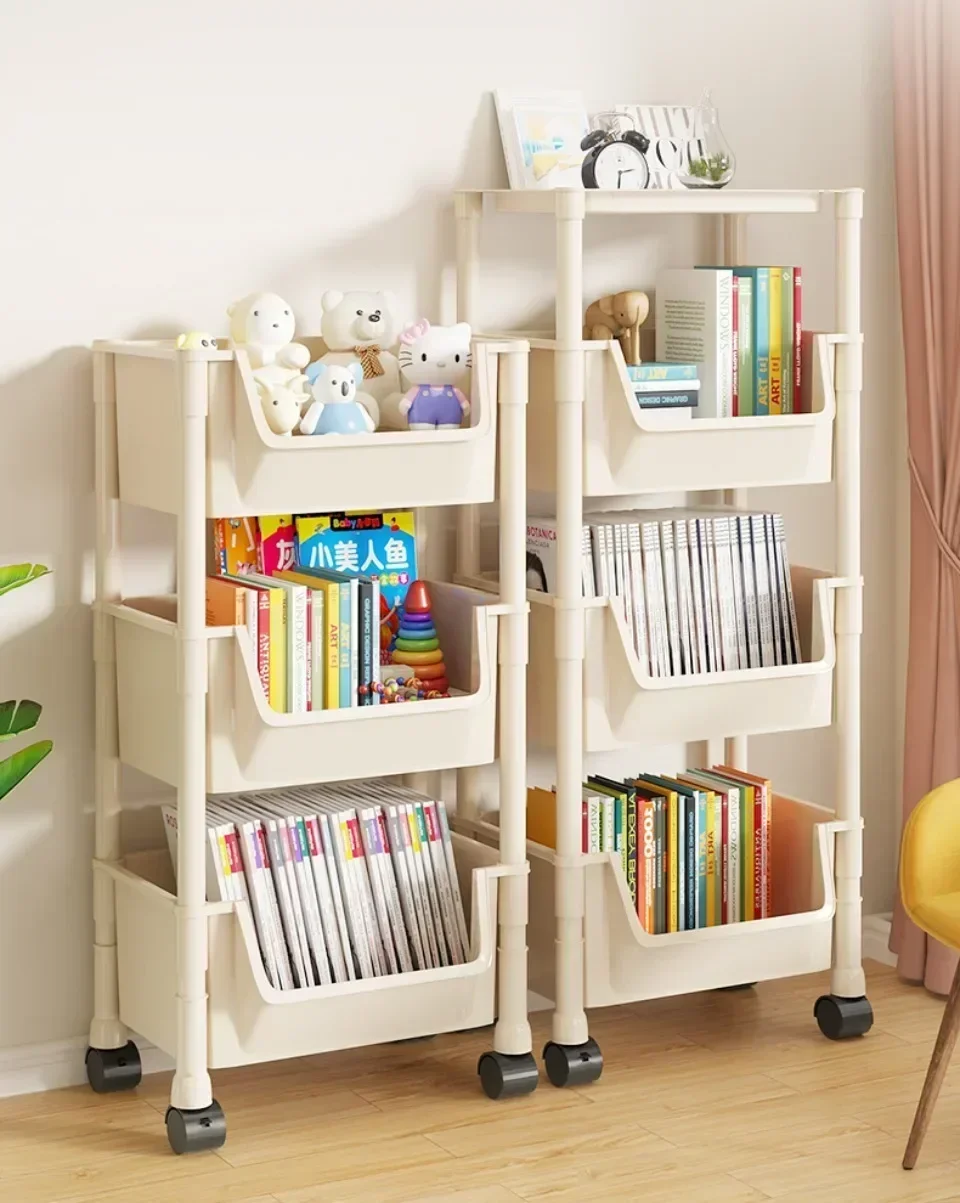 Description Picture 4 of itemTrolley Bookshelf Portable Creative Kitchen Storage Rack Living Room Mobile Display Cabinet Corner Movable Bookshelf With Wheels