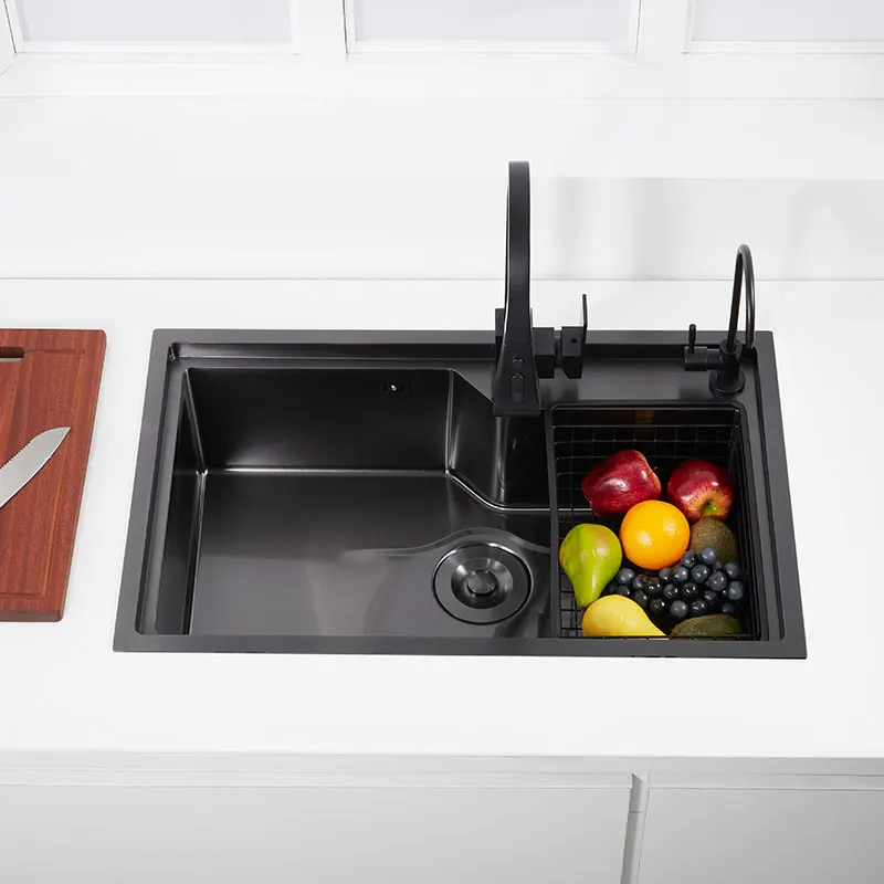 black Kitchen Sink 304 Stainless Steel with cutting board sink vegetable washing basin black sink above counter or udermount