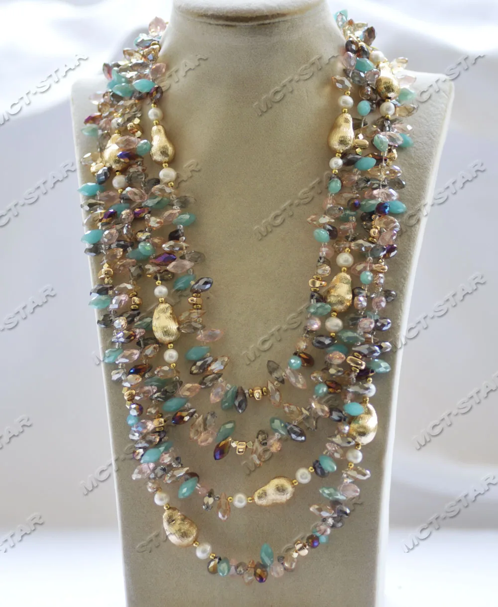 Z12796 4Row Macarons Color Crystal Brushed Bead White Pearl