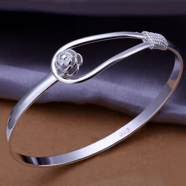925 Silver Plated Wedding Women Lady Bracelet Bangle Charm