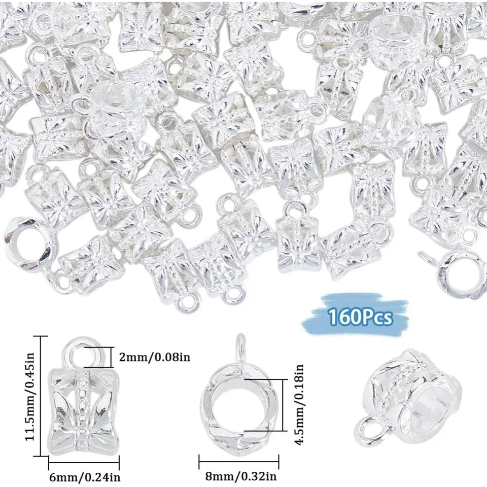 160pcs Connector Bail Beads - Small Silver Spacer Beads For Jewelry Making