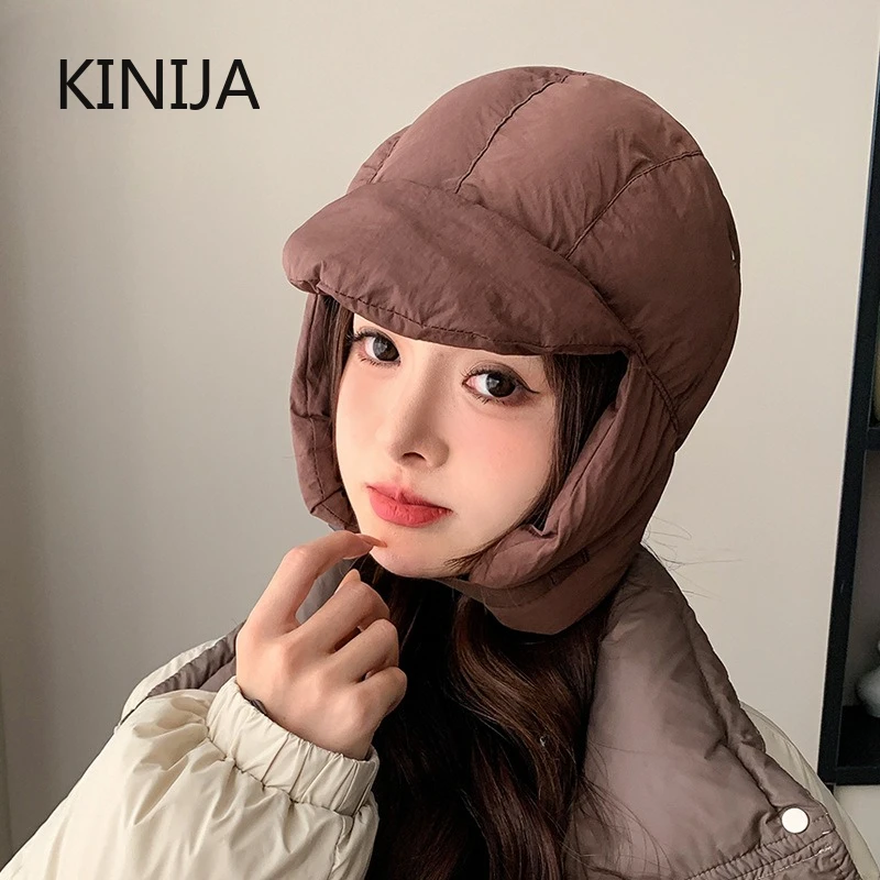 Down Filled Lei Feng Cap Girls Winter Hat Ear Protection Outdoor Mountain Climbing Cycling Skiing Windproof Snowproof Hat Youth