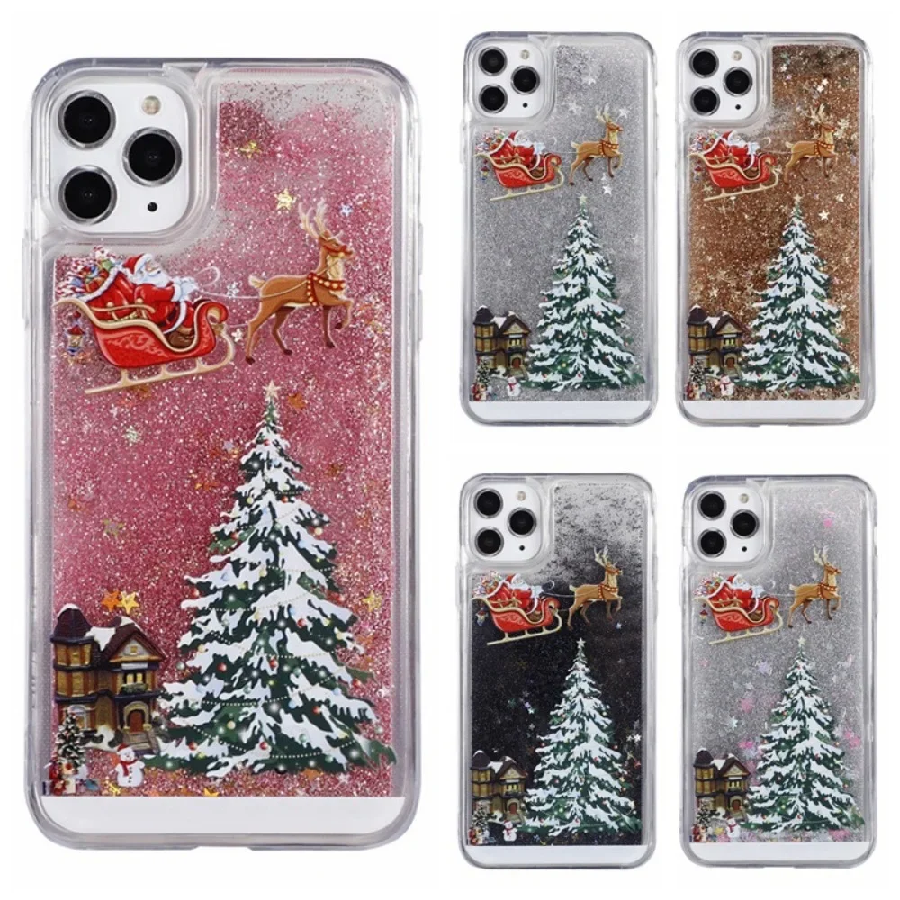 

Tpu Drop Protection Suitable for IPhone 14proMAX 13min 12 11 Fashion Christmas tree Phone Case Flash Quicksand Grandpa