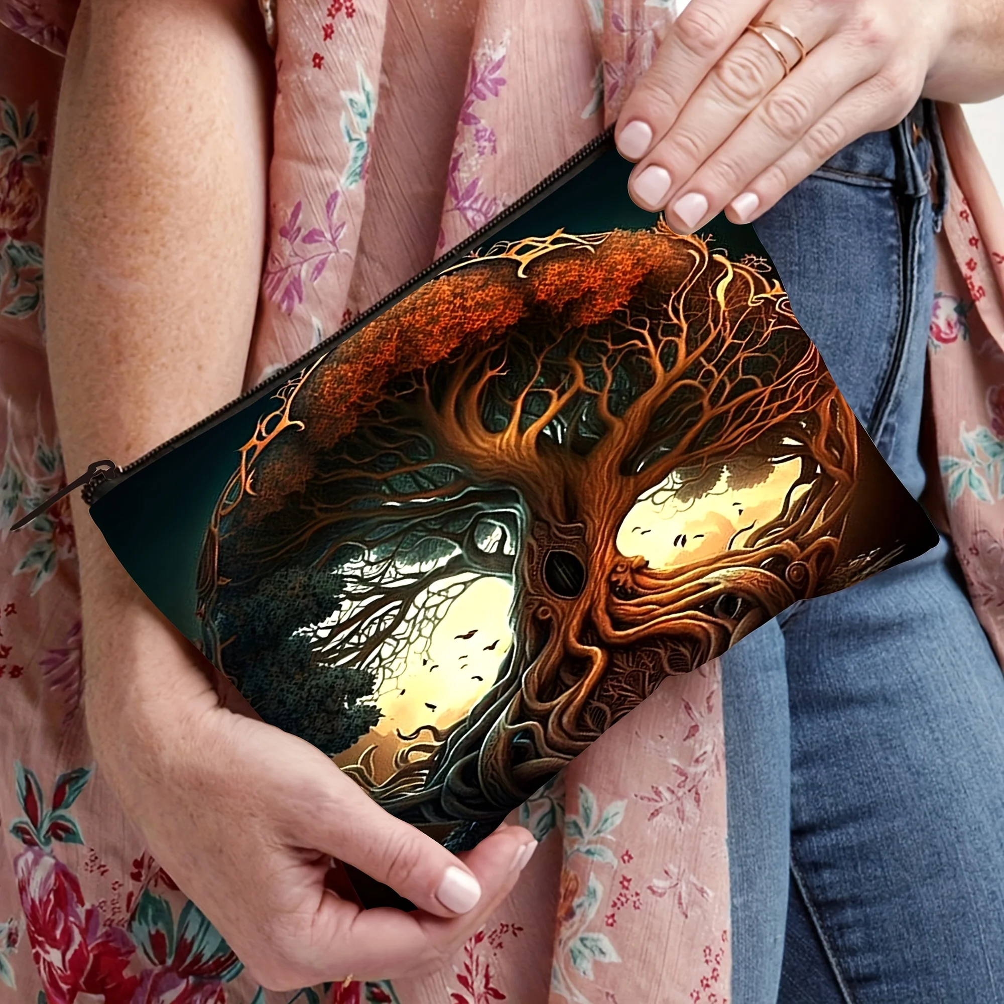 Make-up-Tasche „Tree of Life“ – Kunstuniversum und natürliches Design, leichte Reise-Kosmetik-Aufbewahrungstasche, universelle Kulturtasche – Detail 11