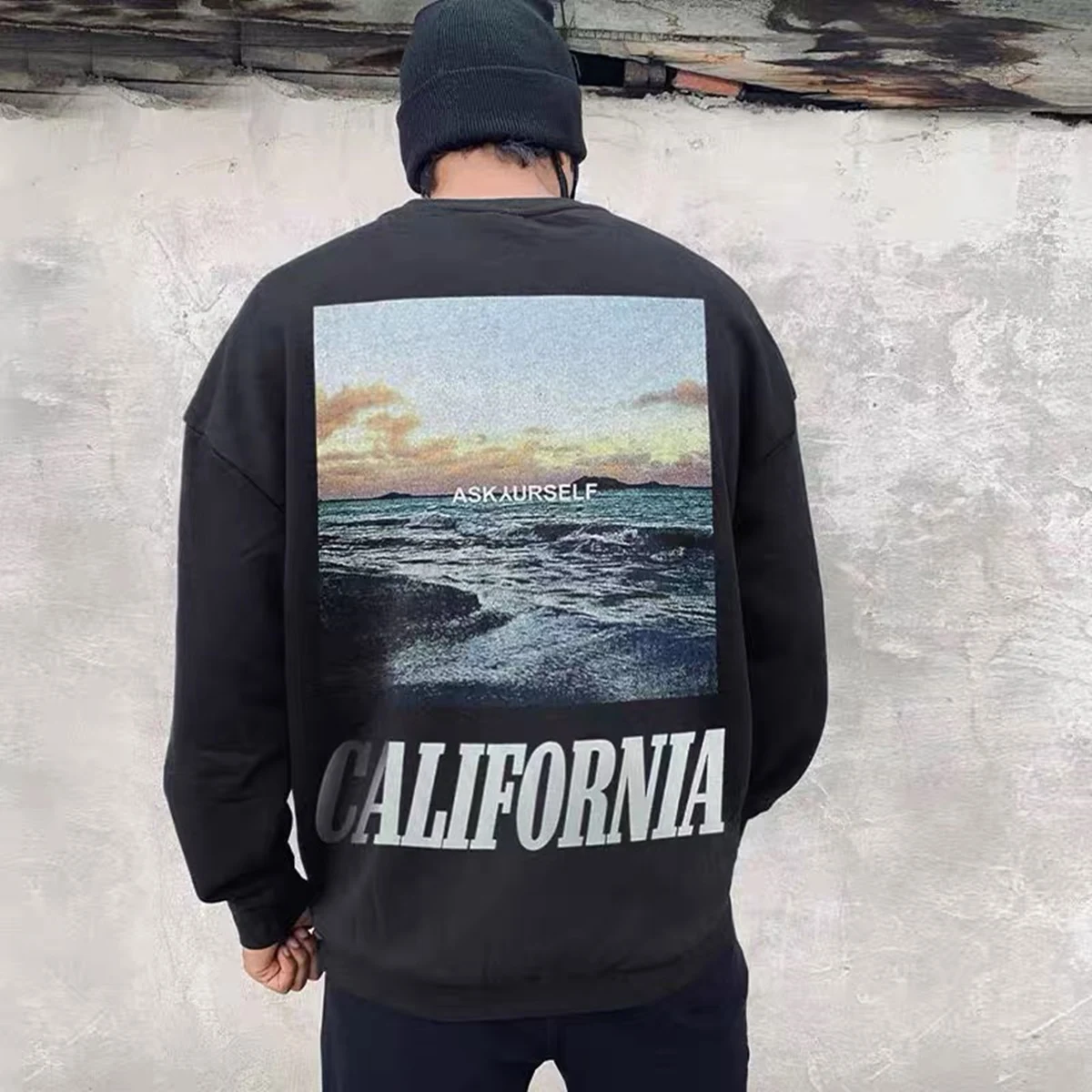 

Frog Drift California Waves Grapgic Print Round Neck Sweatshirt Niche Brand Fashion Casual Loose Tops Men Clothing Luxury Hoodie